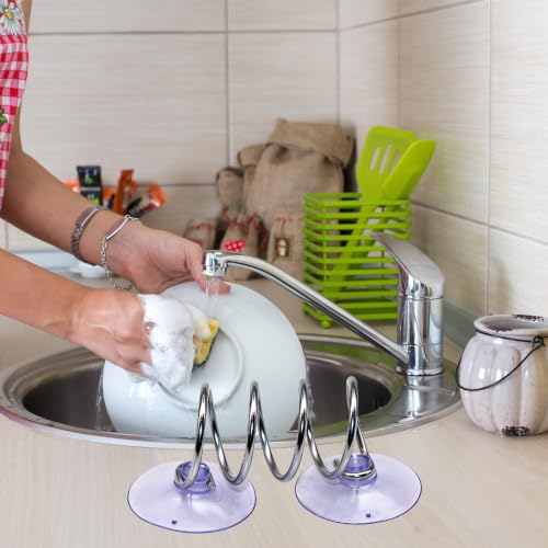 Dish Wand Holder Kitchen Sink Sponge Holder with Suction Cup, Silver